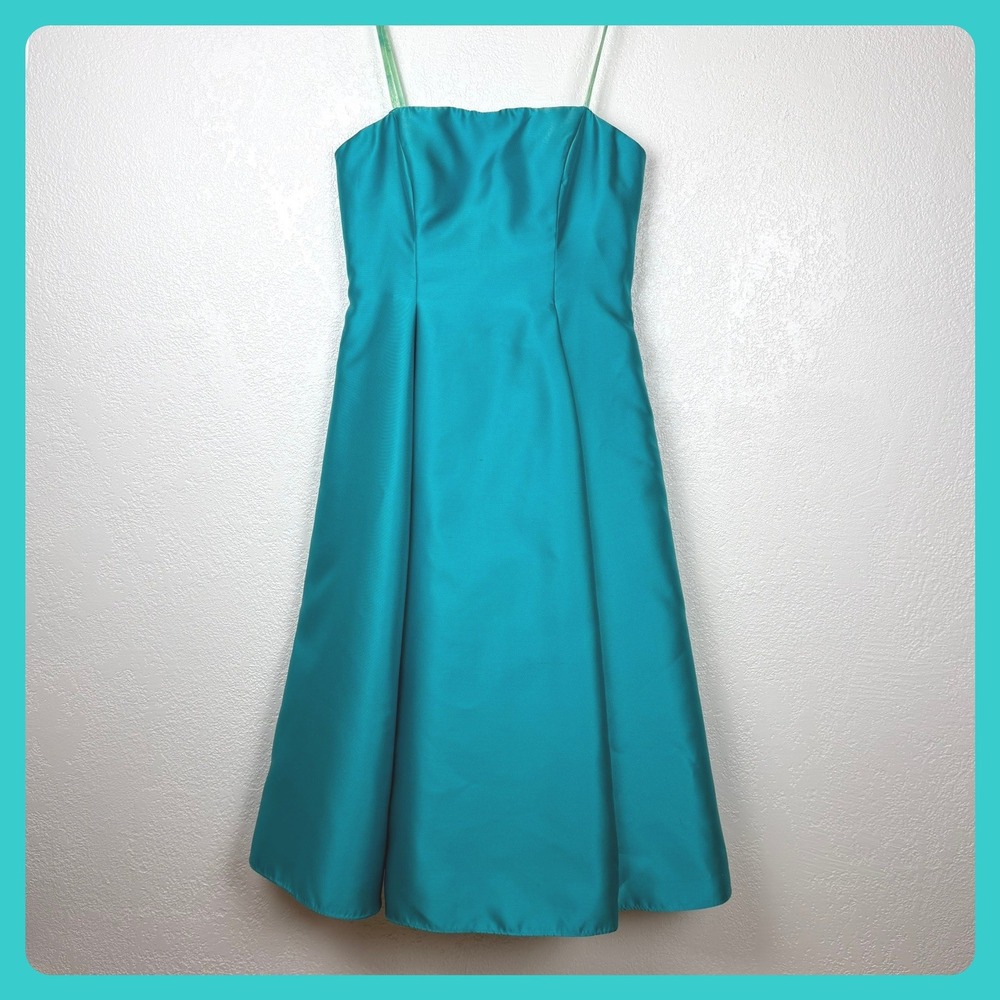 Adrianna Papell Teal Strapless Pleated Midi Dress Evening Formal